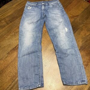Mother The Dropout Graffiti Girl Straight Blue Jeans Size 25